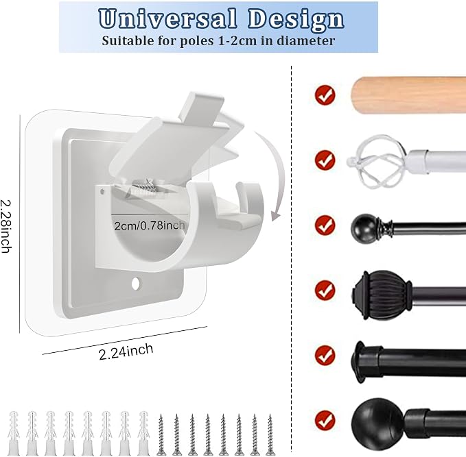 Self Adhesive No Drill Adjustable Curtain Rod Holder Hooks Brackets | Nail Free - Image 2