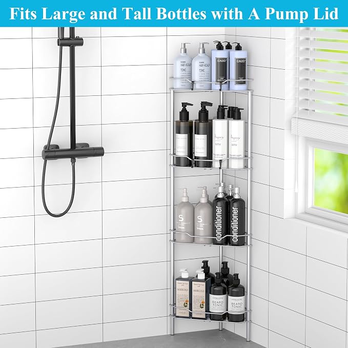 HuggieGems Metal Floor Standing Corner Shower Caddy, 4 Tier - Image 4