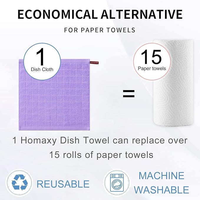 Homaxy 100% Cotton Terry Kitchen Dish Cloths, 6 Pack - Image 7