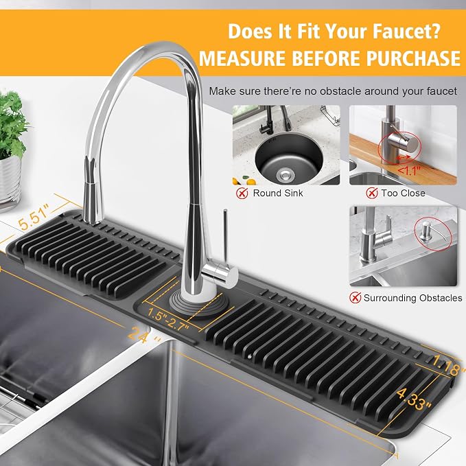 24-Inch Kitchen Sink Splash Guard Mat | 7° Slope - Image 3