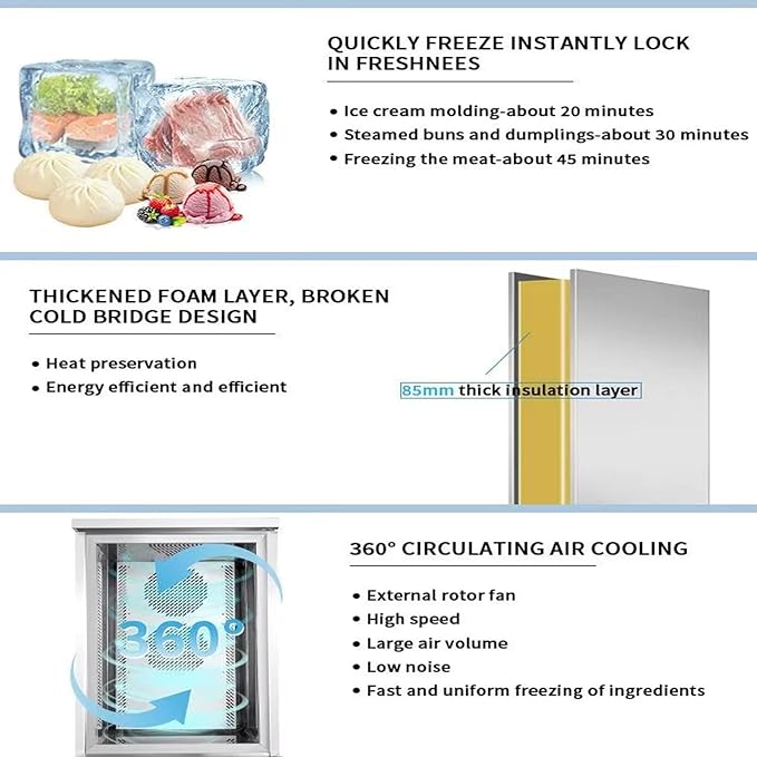 Kolice Commercial Heavy Duty 10 Trays Blast Chiller & Freezer with Food Probe, Lowest temp: -40°F, for Restaurants,Bakerys,Hotels to Preserve Ice Cream,Sea Food,Chicken,Dumpling,Beef,Dough,etc