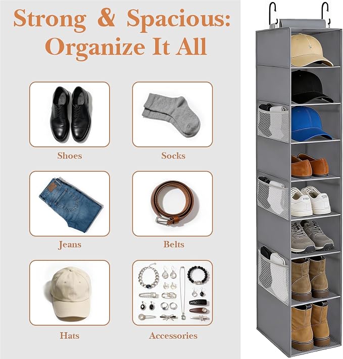 Hanging Shoe Organizer for Closet, 8-Shelf Hanging Storage - Image 7