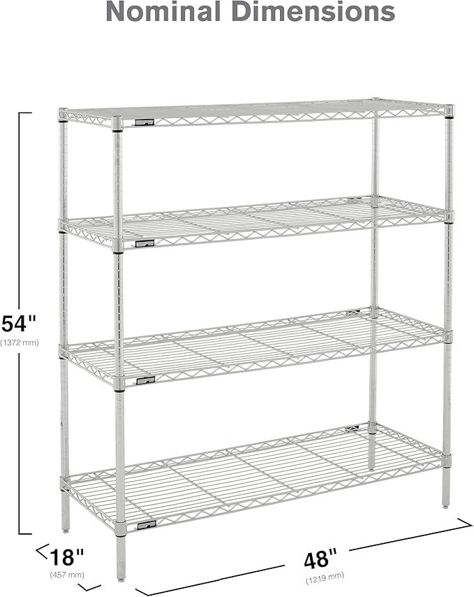Metro Professional's Choice Commercial-Grade NSF Shelving Unit - Multipurpose Adjustable Wire Shelf for Home, Garage, Kitchen and More - 4 Shelves, 18" W x 48" L x 54" H - Chrome