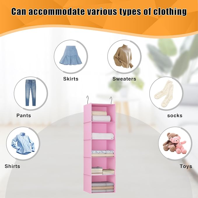 Hanging Closet Organizer 5-Shelf, Oxford Fabric Wardrobe Storage, shoes & - Image 8