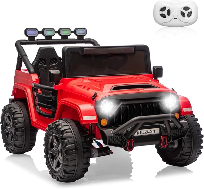 Kids 24V 2-Seater Electric Ride On Car, 4x4 Ride On Truck w/Remote Control, 4-Wheeler Suspension, 3 Speeds, Led Lights, Bluetooth, Ride on Car Toy for Kids Ages 3-8, Red
