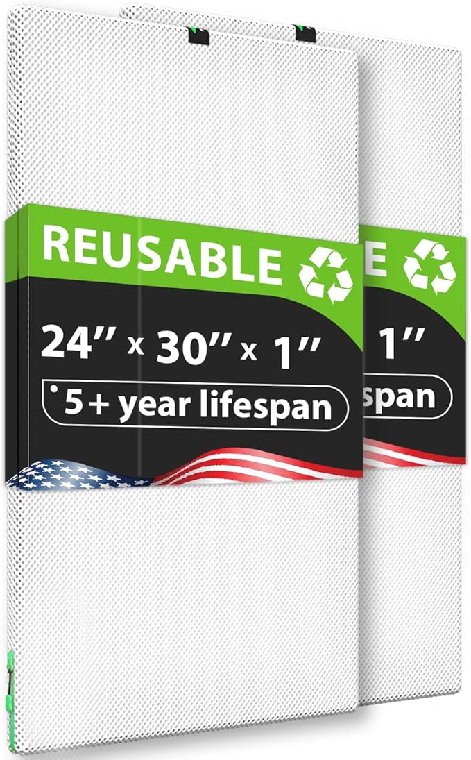 REair 24x30x1 Air filter Pro Kit, Washable and Reusable Air Filter 24x30x1 for AC HVAC Furnace, MERV 8 Air Filters Machine Washable & Dryer Friendly, AC Furnace Air Filter, Include 2 Filters&1 Frame