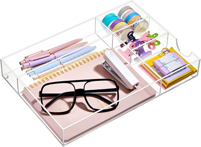 Briwooody Clear Acrylic Drawer Organizer, 5 Compartments, Large | 12.2 x 8.27 x by Briwooody