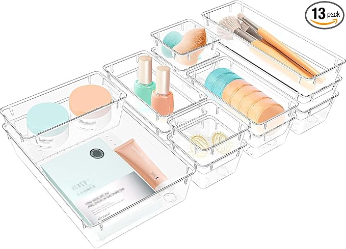 13 PCS Plastic Drawer Organizers Set, 4 Size Desk Drawer Organizer Trays | 4 by StorMiracle
