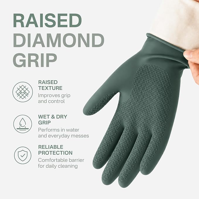 Cleaning Rubber Gloves, Waterproof Non-Slip Long Cuff Dishwashing Household - Image 4