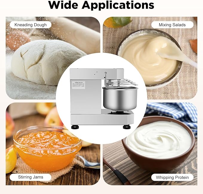 Commercial Food Mixer, 750W Dough Kneading Machine with Food-grade Stainless Steel Bowl, 10.5Qt Capacity, 100/200r/min, Dough Mixer Machine for Restaurant Bakeries Pizzeria