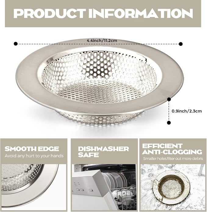 Retisee 2 Pcs Kitchen Sink Drain Strainer 4.4 Inch, Brushed Silver - Image 2