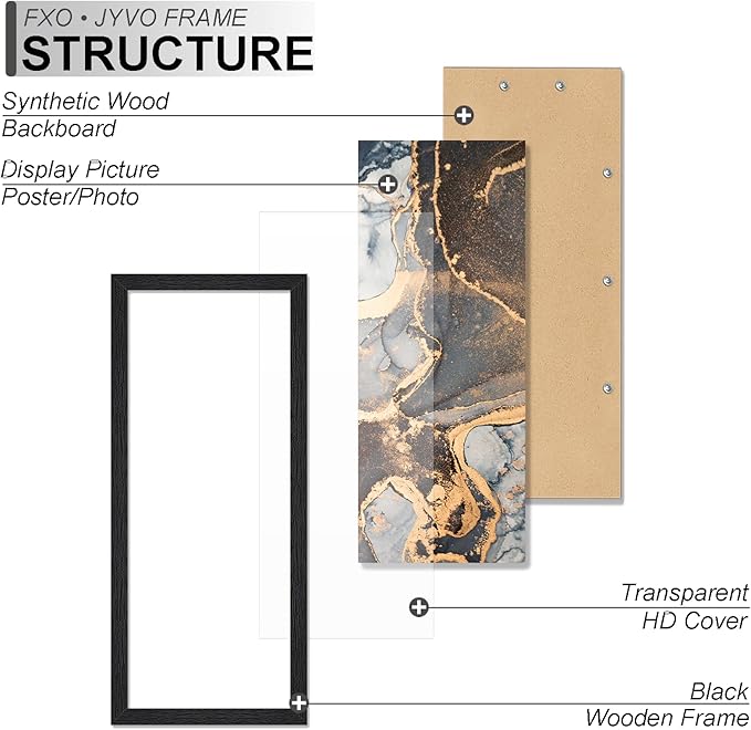 Engineered Wood 8x16 Picture Frame Set of 3, Black Frame for 8 x 16 Inch Picture Poster Photo, Light Weight 8 by 16 Frame with Wood-grain for Wall - 3 Pack/Black/8"x16"