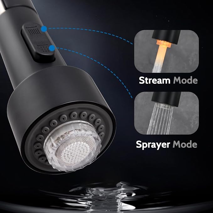 WEWE LED Kitchen Faucet, 2-Mode Sprayer, Matte Black, High Arc | 17-Inch Height - Image 3