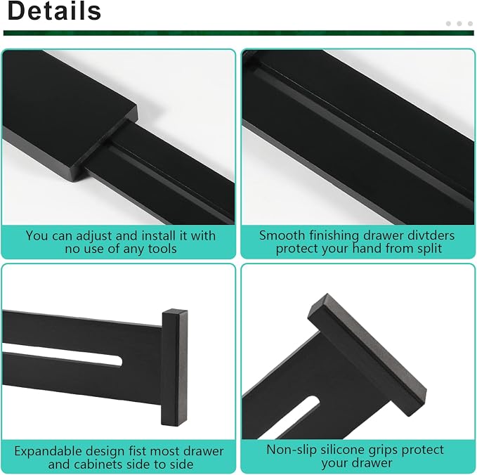 4 Pack Bamboo Drawer Dividers 2.6" High, Adjustable from 12 Inch to 17 Inch | - Image 6