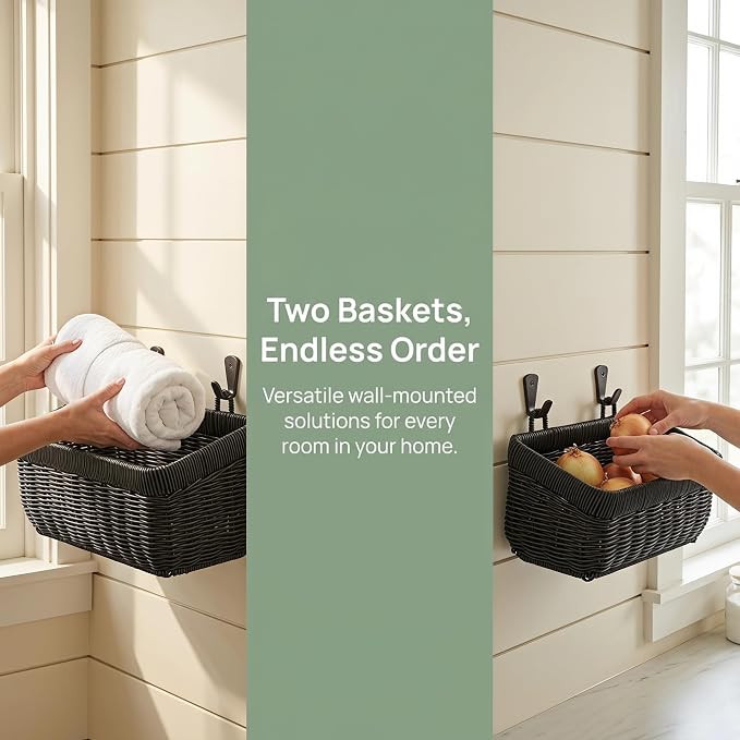 Wicker-Style Hanging Baskets, Plastic Basket - Image 3