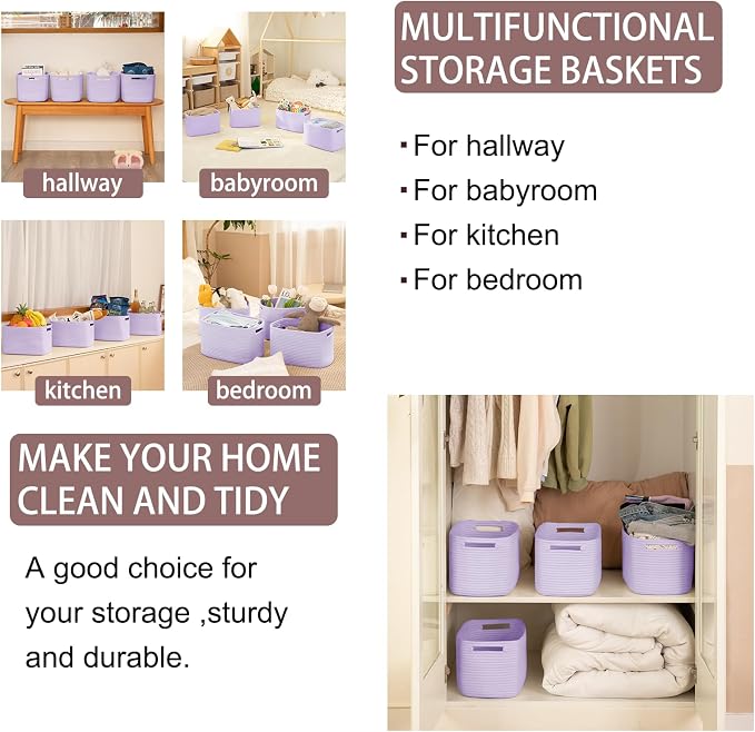 OIAHOMY 4 Pack Storage Baskets for Organizing 15L Cube Storage Bins Purple - Image 6