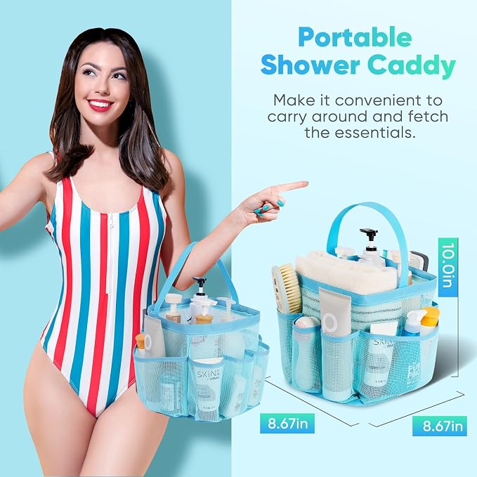 EUDELE Mesh Shower Caddy Portable, 8-Pocket Large Capacity, Quick Dry, Easy - Image 3