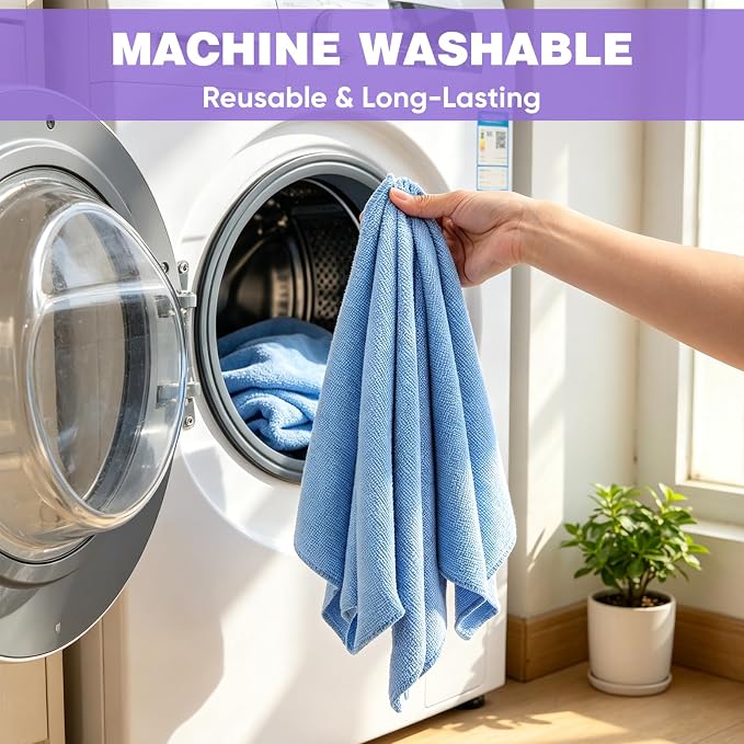 TEAWOO 10 PCS Blue Microfiber Cleaning Cloths, Car Towels, Kitchen Towels - Image 6