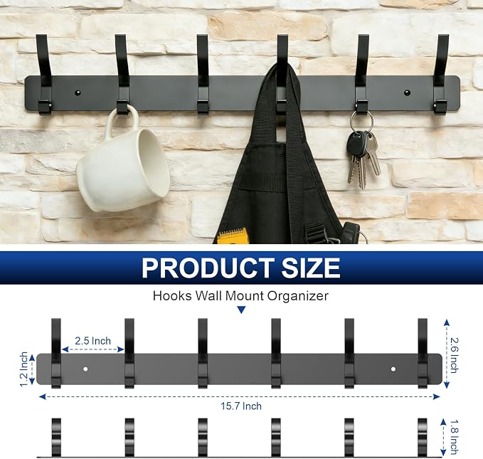 Wall Mounted Coat Rack, 6 Hooks - Image 3