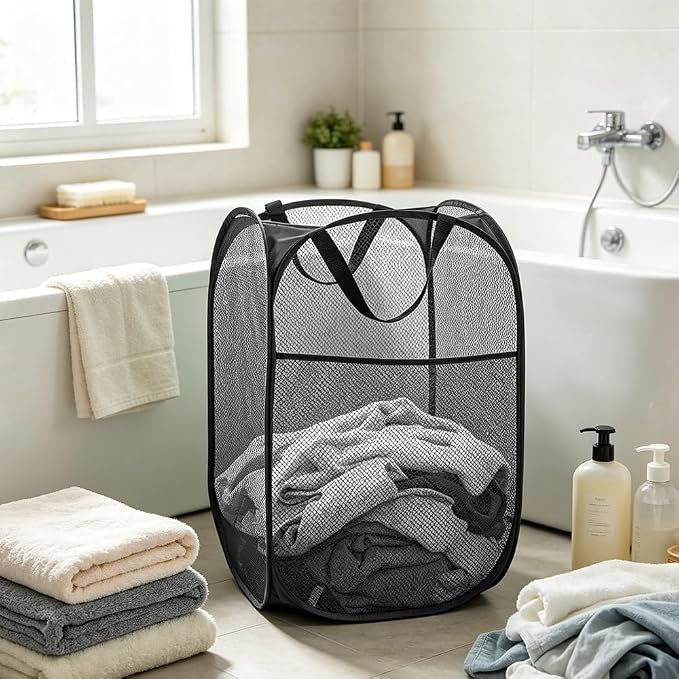 Larpur Popup Mesh Laundry Basket, Collapsible and Portable Clothes Washing - Image 5