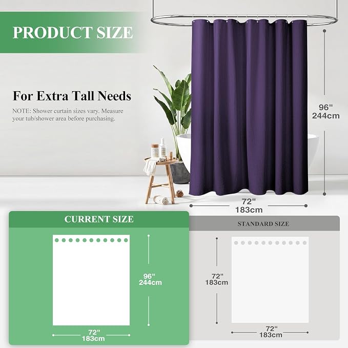 Dynamene Extra Long Waffle Shower Curtain 256 GSM Fabric 72x96 Purple - Image 2
