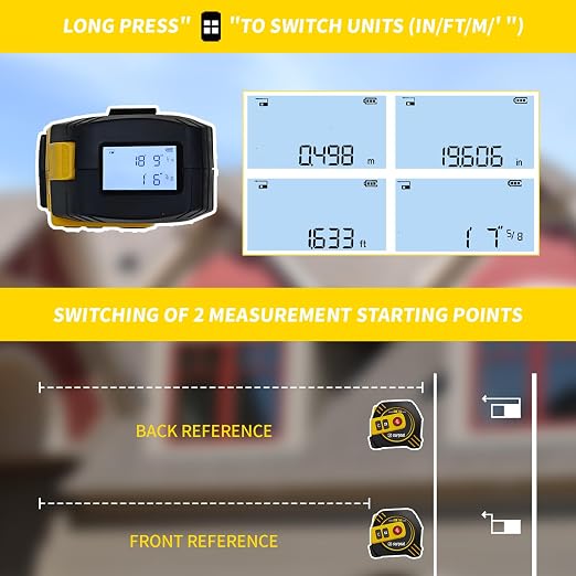 2-in-1 Laser Tape Measure USB-C Recharge 262Ft Laser & 16Ft Tape Red-Beam - Image 3
