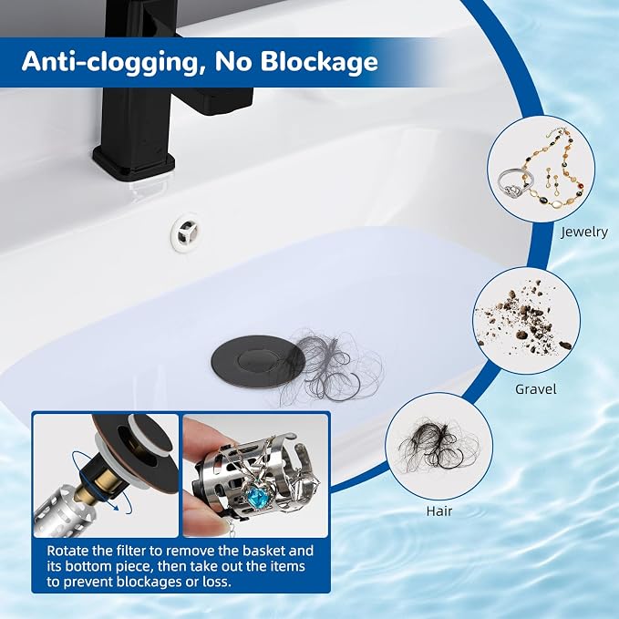 Hibbent 2 PCS Upgraded 3 in 1 Bathroom Sink Drain Strainer, Pop Up Stopper | - Image 2