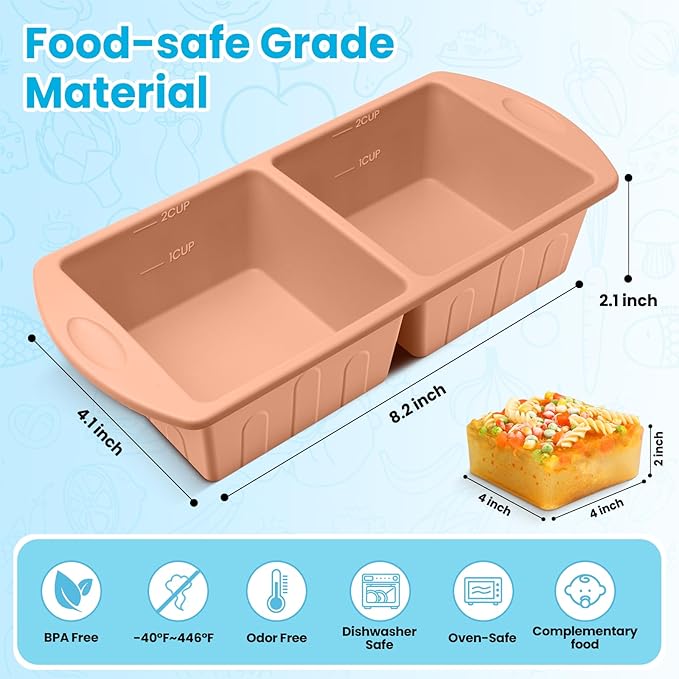 2 Pack Silicone Freezer Trays With Lid For Easy Storage Silicone Soup Freezer Molds 2 Cup ，Perfect For ice cube tray Freezing Broth Sauces Store Leftovers , Leakproof, Easy Release Dishwasher Safe