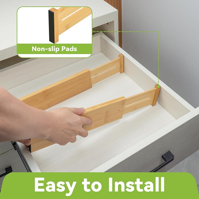 Utoplike Bamboo Dresser Drawer Dividers, Expandable Organizer - Image 5