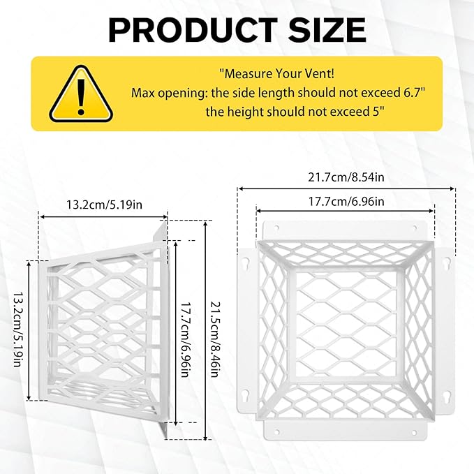 Dryer Vent Bird Guard – Steel Exhaust Vent Cover for 3" to 4" Dryer & Bathroom Vents, Keeps Birds and Small Animals Out, Galvanized Metal Cage, 7"x7"x5" (White-2PCS)