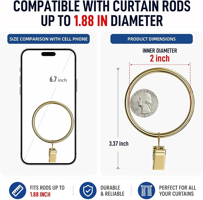 Lansian 44 Pack Curtain Rings - Image 5