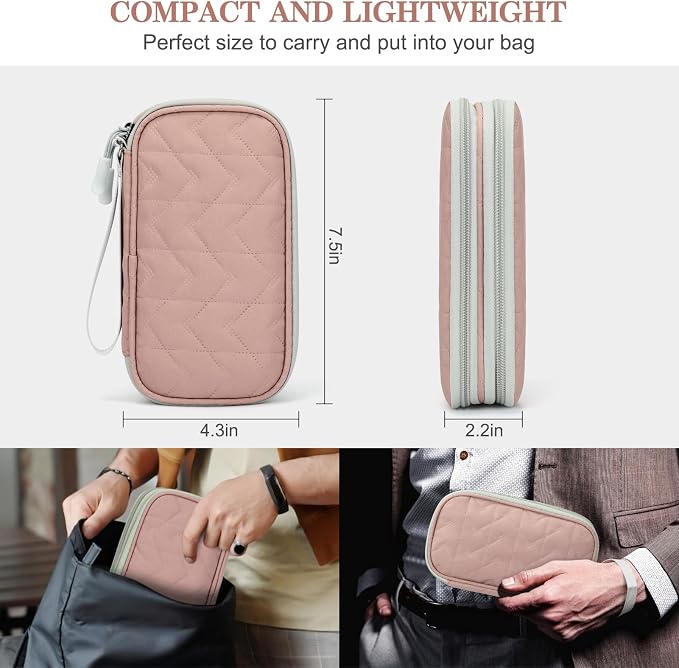 FYY Electronic Organizer, Travel Tech Pouch, Cable Organizer Pink Quilted | - Image 2