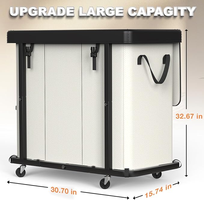 Laundry Basket with Wheels, 230L Laundry Sorter 3 Section - Image 6