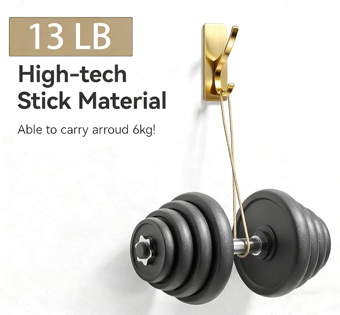 10 Pack Brushed Gold Self Adhesive Coat Hooks - Image 3