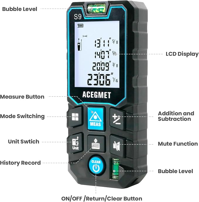ACEGMET S9 229ft/70m Laser Measuring Tool, LCD Backlit Display - Image 8