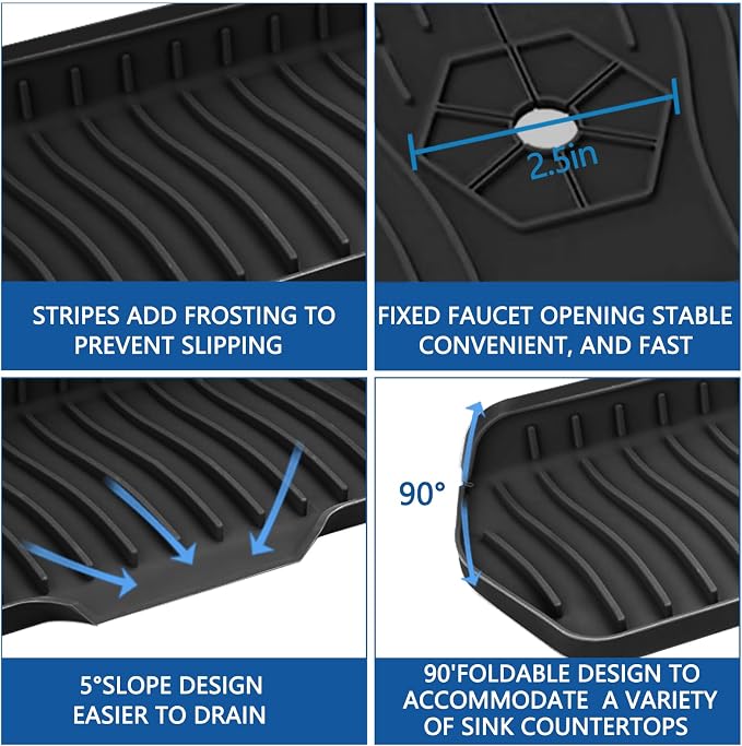 Kitchen Sink Splash Guard Gen2-30" x 6'' Silicone Sink Mat Splash Guard fit - Image 3