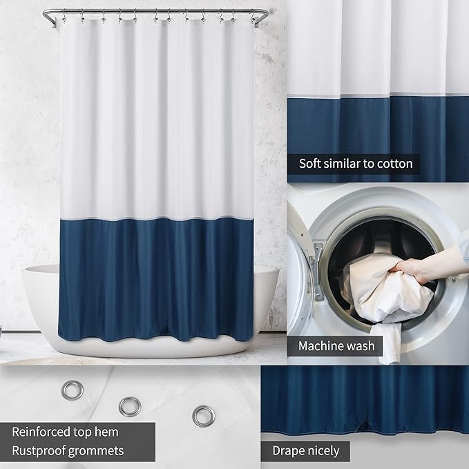 ALYVIA SPRING Waterproof Fabric Shower Curtain or Liner White/Navy - Image 3
