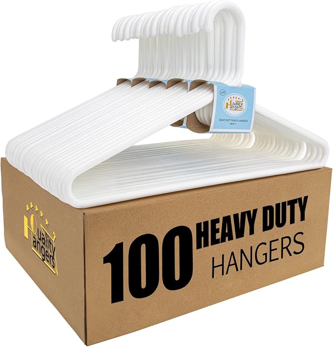 Quality White Plastic Hangers 100 Pack by QualityHangers