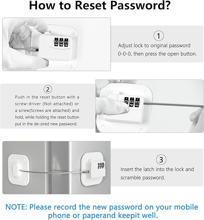 Refrigerator Lock, Heavy Duty Fridge Lock, Combination Lock for Refrigerator Cabinets, Drawers, Safety, Easy Install No Keys Needed (White-2Pack)