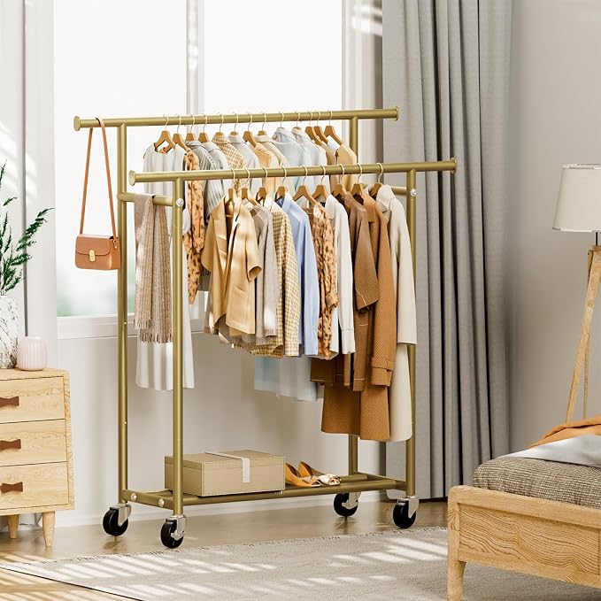 HYSEYY Clothes Rack, Double Rods Rolling Clothing Rack - Image 8
