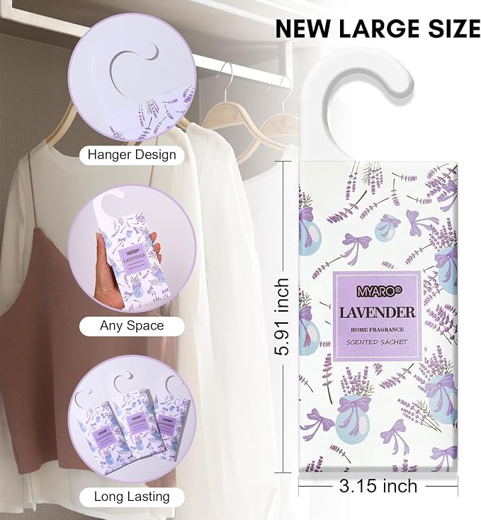 MYARO 12Pcs Lavender Sachets Hanging Car Air Freshener, Closet Deodorizer - Image 4
