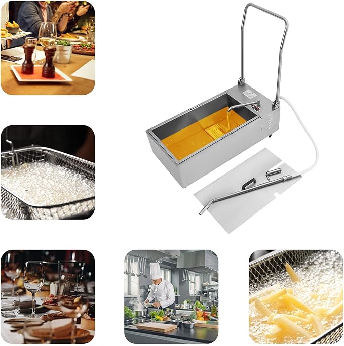 Mobile Fryer Filter Machine 55L/14.53 Gal Commercial Oil Filler Cart Truck Separator Stainless Steel Cooking Oil Filtration System For Restaurant Supermarket (370W)