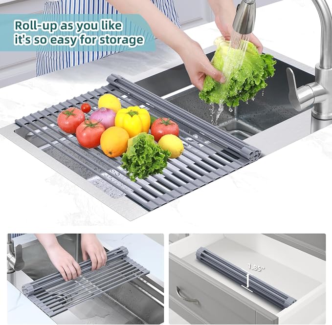 Ohuhu Over Sink Dish Drying Rack Silicone Wrapped 17.6" W x 15.4" L Large Over - Image 7