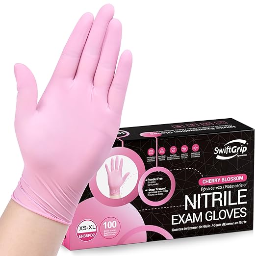 SwiftGrip Pink Nitrile Gloves, Industrial Gloves Disposable Latex Free by SwiftGrip