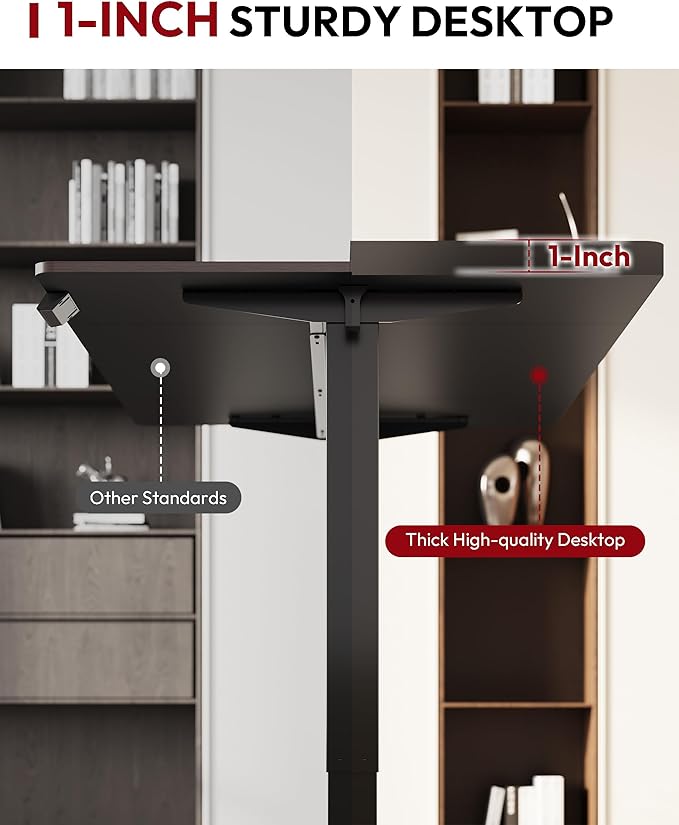 SANODESK Electric Standing Desk 48 x 30 Inches Whole-Piece Desktop Height Adjustable Stand Up Desk w/6-Button Controller Ergonomic Computer Desk for Home Office, Black Frame + Black Tabletop