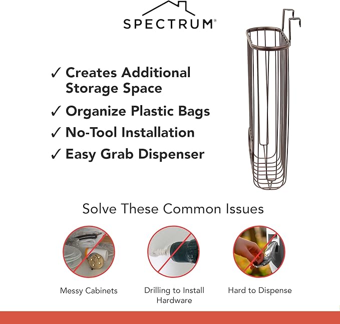 Spectrum Ashley Over Cabinet Door Grocery Bag Holder Hanging Bag Dispenser - Image 3