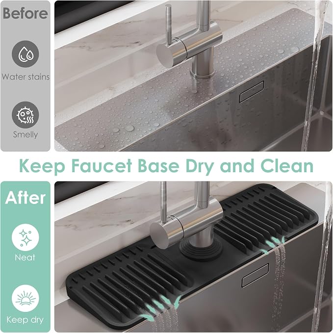 17.7-Inch Silicone Faucet Mat for Kitchen Sink Splash Guard, 7° Slope | - Image 6