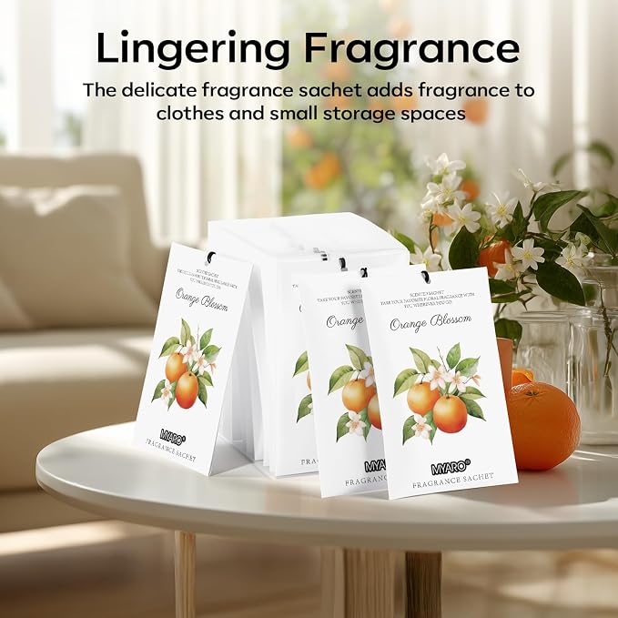 MYARO 12 Pack Orange Scented Sachets, Closet Deodorizer Car Air Freshener - Image 6