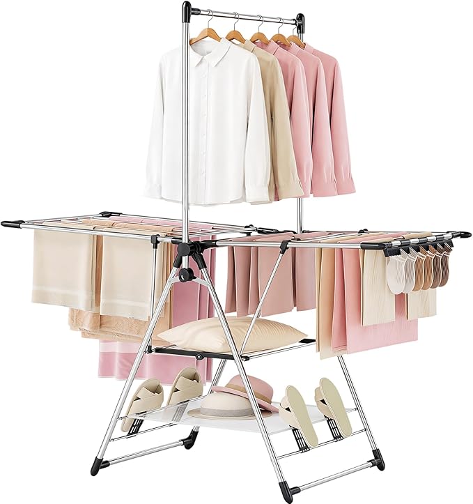 Clothes Drying Rack with High Hanger, 3-Level Drying Racks | Foldable Laundry by APEXCHASER