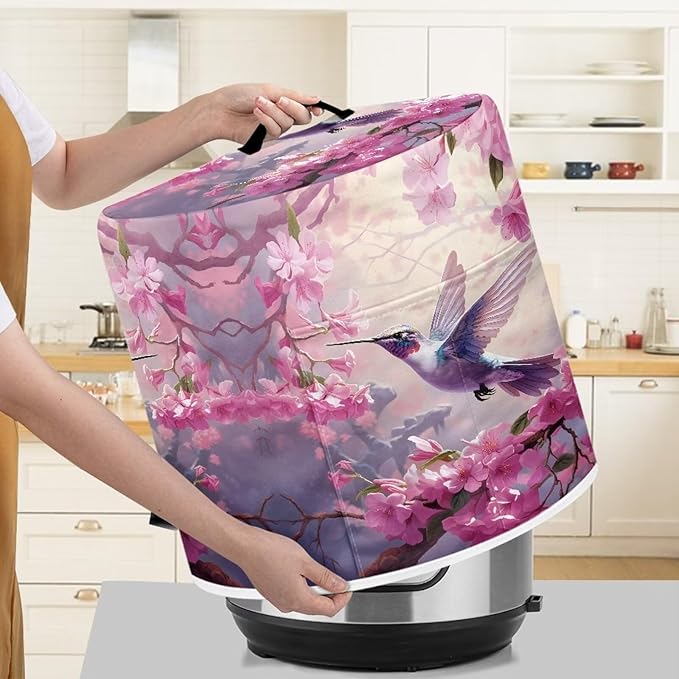 Hummingbird Print Pressure Cooker Cover for Women with Dust Protection and Easy to Clean Lining Dust Cover with Pockets for Instant Pot 6 Quart Appliance